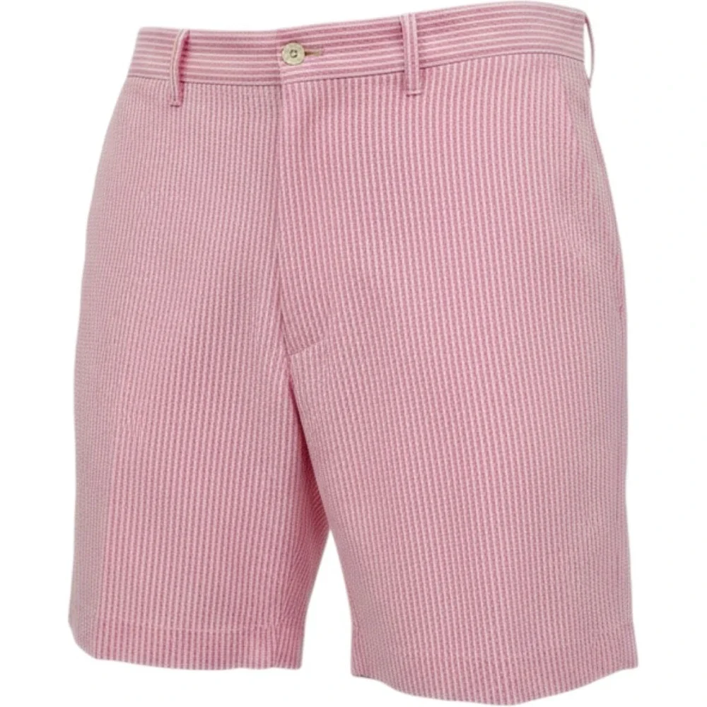 Ralph Lauren Mens Golf Shorts Pink White Seersucker Classic Fit Pockets Exc